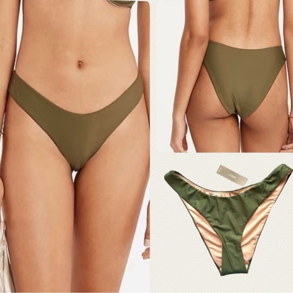 J. Crew Curved-Waist Cheeky‎ Bikini Bottom -Safari/ Green, Size Small
